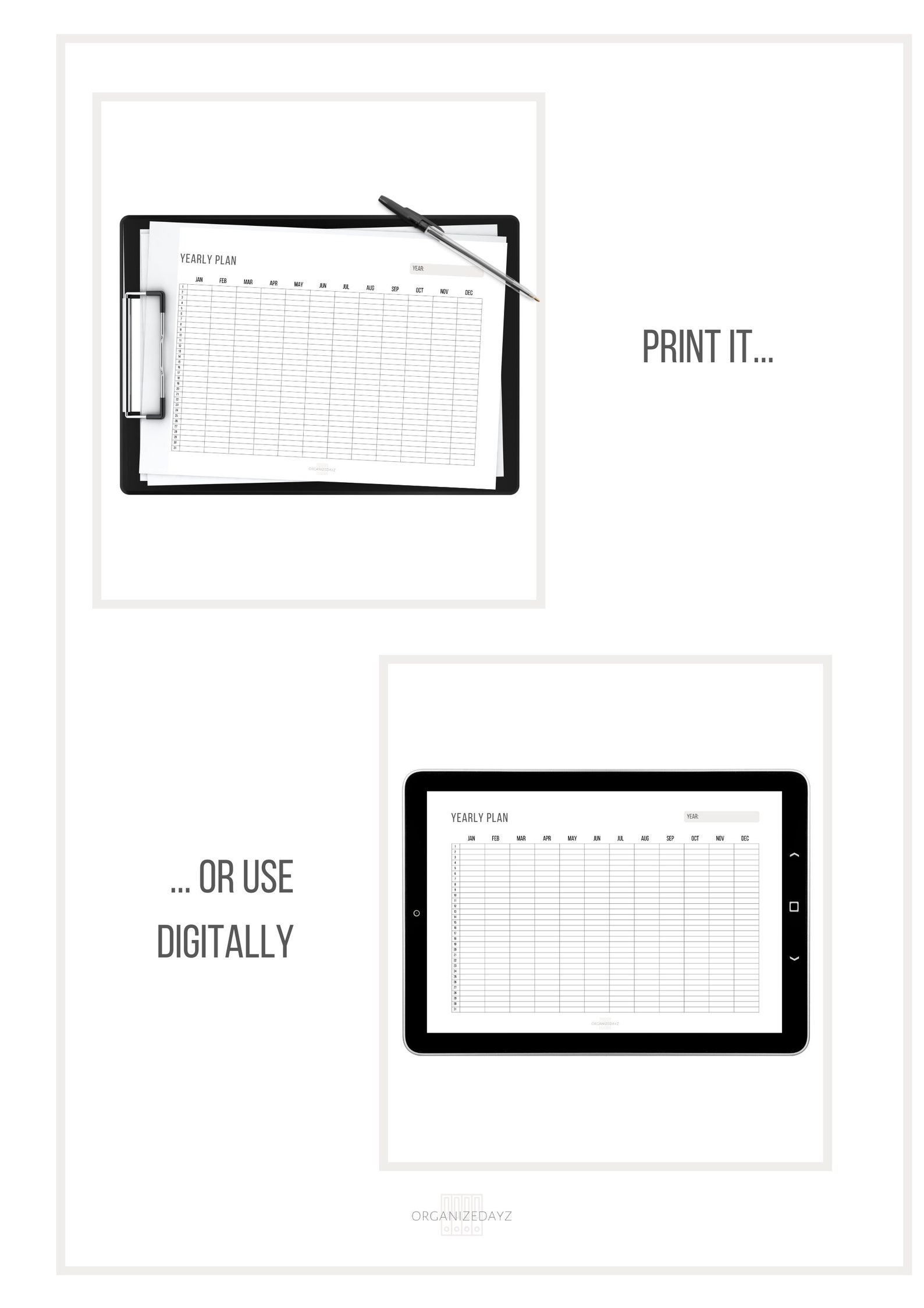 Printable Yearly Planner Planner Insert Yearly Plans Etsy
