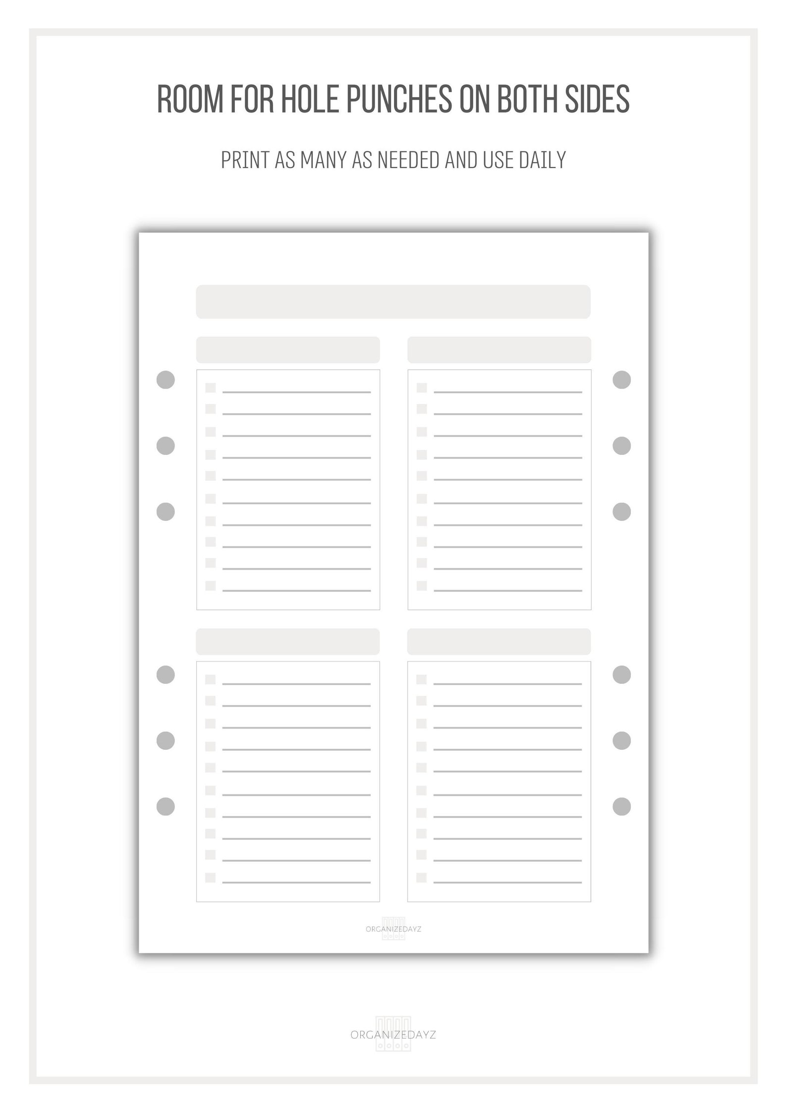 Printable Blank List List Template Planner Insert Checklist Four Column Printable Blank List List Template Planner Insert Checklist Four Column