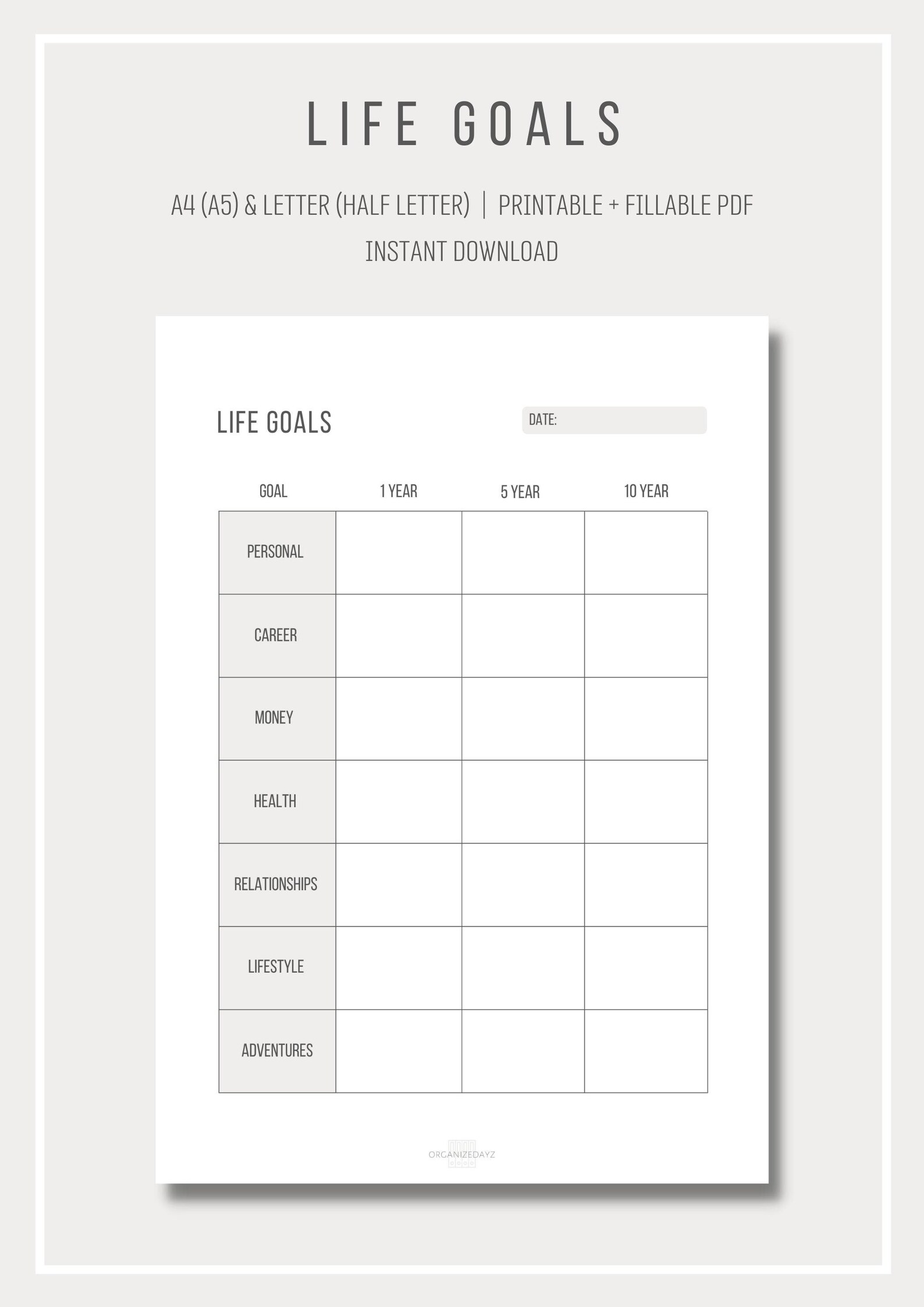 Printable Life Goals Plan Goal Plan Template Planner - Etsy