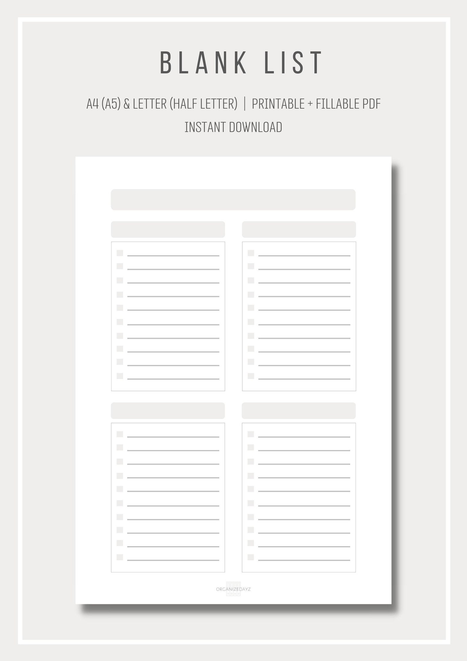 Printable Blank List List Template Planner Insert Checklist Four Column Printable Blank List List Template Planner Insert Checklist Four Column