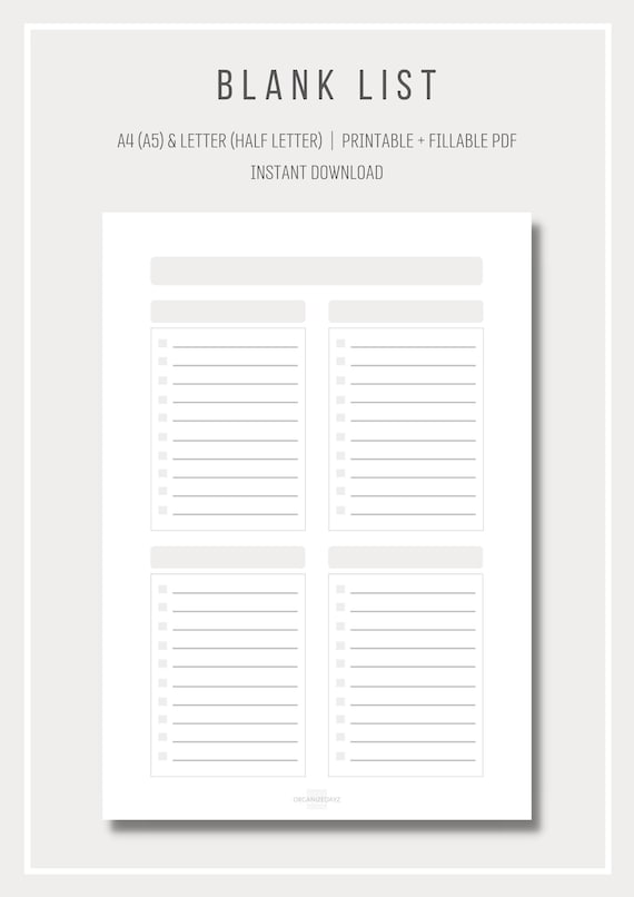 Printable Blank List List Template Planner Insert - Etsy Australia