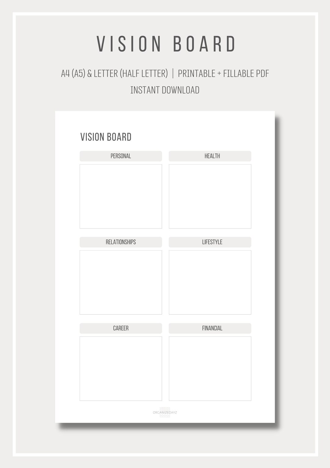 Vision Board Planner Simple Goal Setting Printable Vision - Etsy