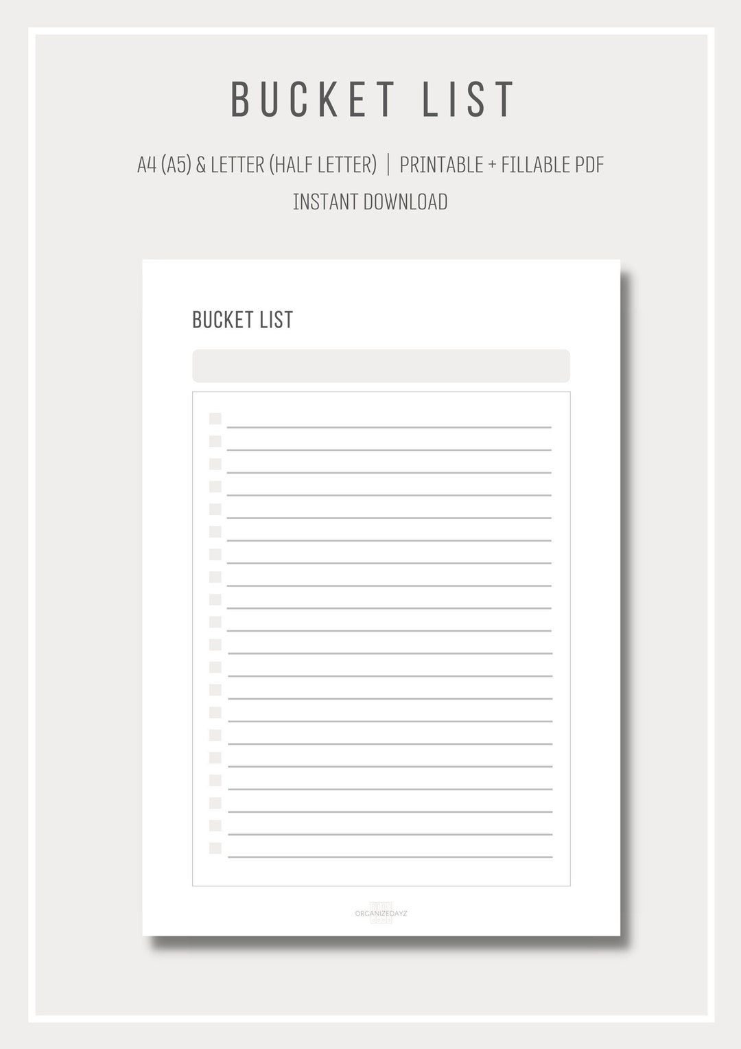 Bucket List Life Goals Checklist Minimalist Bucket List Etsy