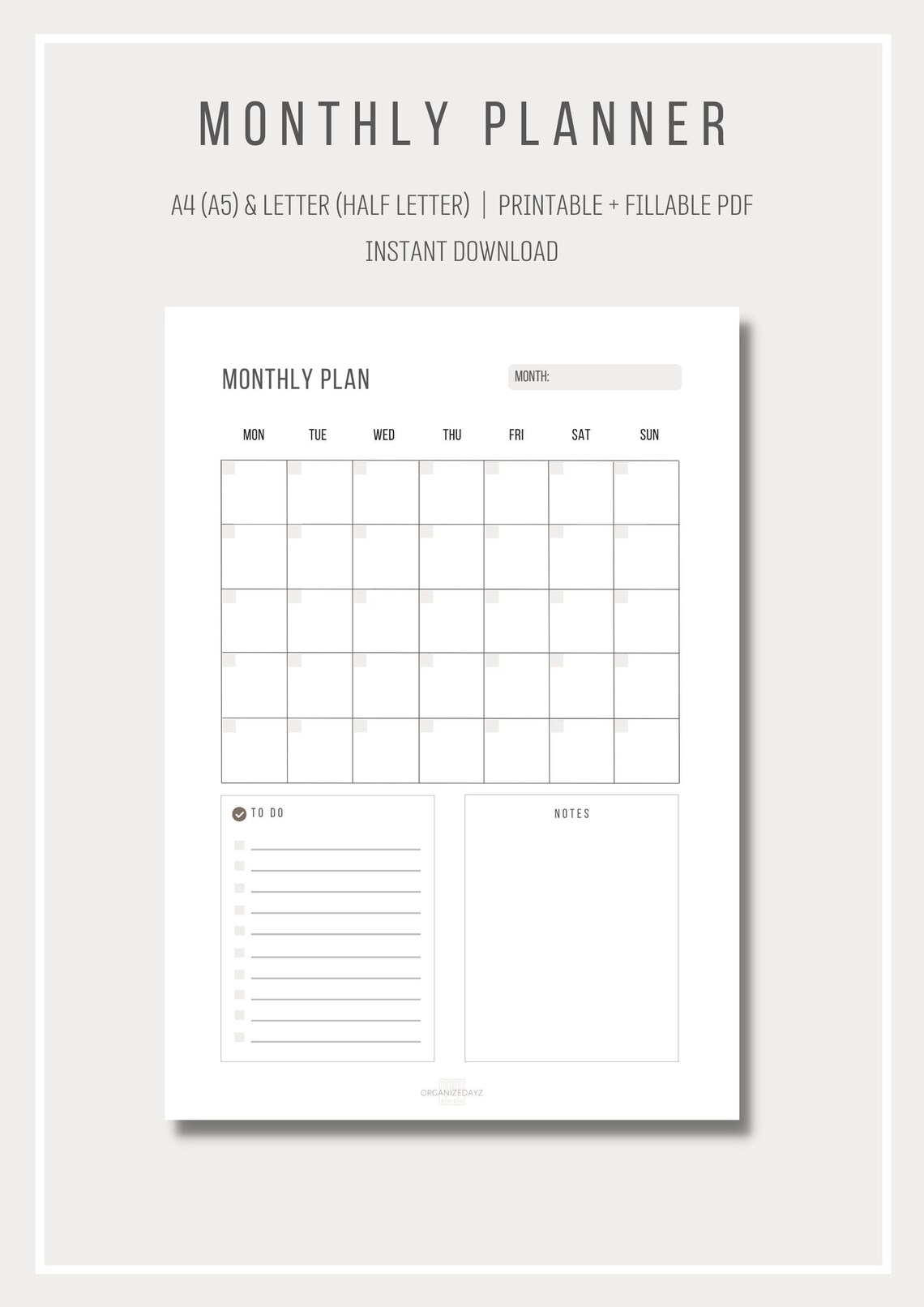 Printable Monthly Planner Planner Insert Monthly Tasks - Etsy