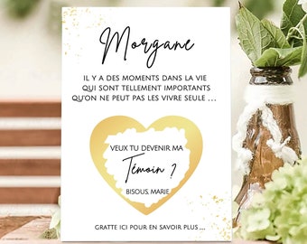 Demande témoin Veux-tu être ma témoin demande témoin demoiselle d'honneur garçon d'honneur carte à gratter personnalisable
