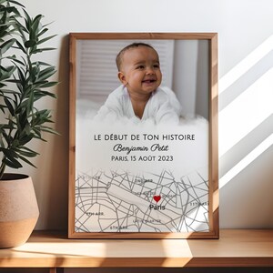 Carte nouveau né personnalisable cadeau naissance affiche de naissance bébé le début de ton histoire date et lieu de naissance