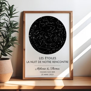 Carte des étoiles personnalisable cadeau couple anniversaire de rencontre fiançailles cadeau mariage affiche personnalisée souvenir d'amour