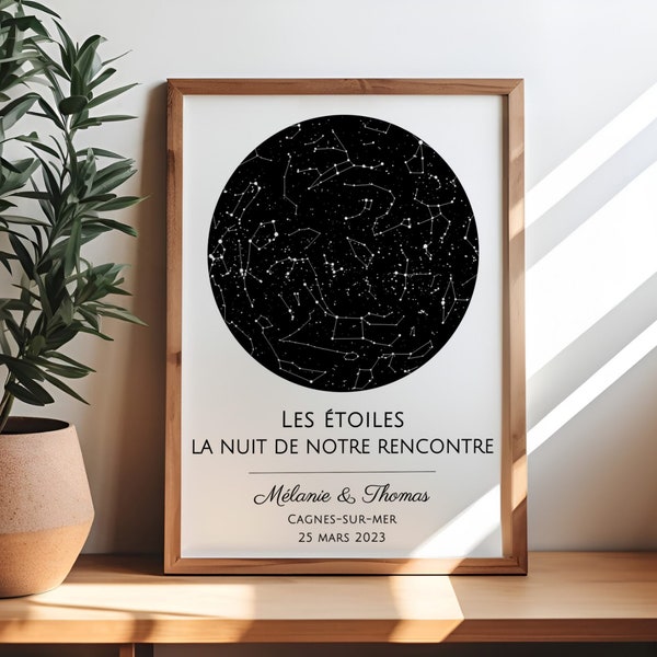 Carte des étoiles personnalisable cadeau couple anniversaire de rencontre fiançailles cadeau mariage affiche personnalisée souvenir d'amour