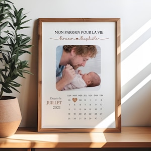 Personalized godfather godmother poster calendar baptism date photo first names important date Christmas gift idea godmother godfather gift
