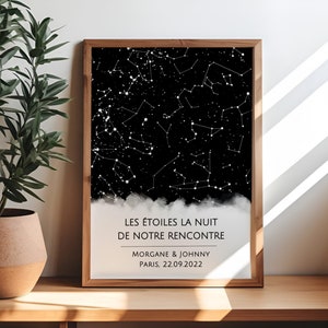 Carte des étoile personnalisable anniversaire de rencontre fiançailles cadeau couple cadeau mariage affiche personnalisée souvenir d'amour