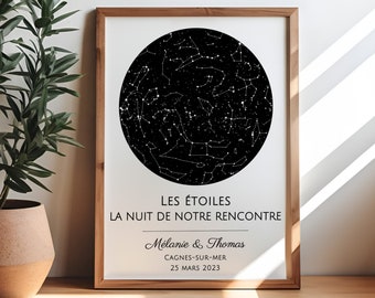 Carte des étoiles personnalisable cadeau couple anniversaire de rencontre fiançailles cadeau mariage affiche personnalisée souvenir d'amour