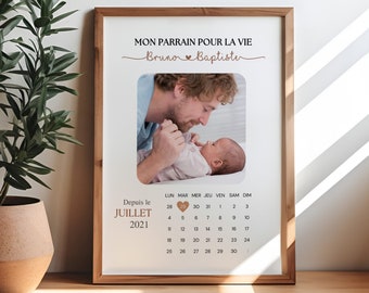 Affiche parrain marraine personnalisée calendrier date de baptême photo prénoms date importante idée cadeau noël cadeau marraine parrain