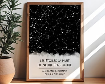 Carte des étoile personnalisable anniversaire de rencontre fiançailles cadeau couple cadeau mariage affiche personnalisée souvenir d'amour