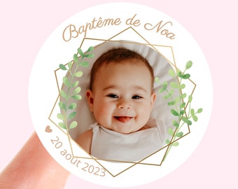 Autocollants de Baptème Etiquette autocollante personnalisée Baptème Mariage EVJF Anniversaire Baby Shower Sceaux d’enveloppe 40 mm rond L04