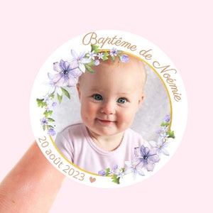 Taufe-Aufkleber, personalisiertes selbstklebendes Etikett, Taufe, Hochzeit, EVJF, Geburtstag, Babyparty, Umschlagsiegel, 40 mm, rund, L01