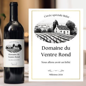 Étiquette vin annonce grossesse personnalisée étiquette à coller sur bouteille Annonce originale domaine du ventre rond annonce bébé