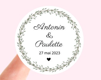 Autocollants de mariage Etiquette autocollante personnalisée Mariage Baptème EVJF Anniversaire Baby Shower Sceaux d’enveloppe 40 mm rond M7