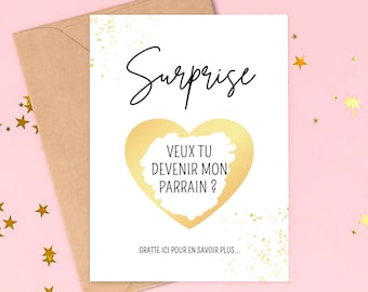 Carte à gratter demande parrain marraine surprise personnalisable veux tu devenir ma marraine mon parrain idée proposition parrain