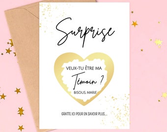 Carte à gratter demande témoin surprise personnalisable veux tu être mon témoin ma témoin idée annonce