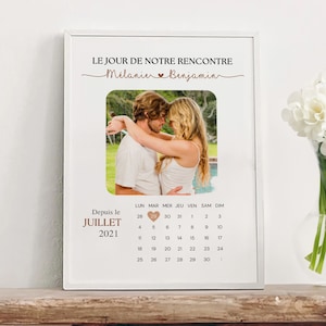 Personalized couple poster calendar meeting date gift couple photo first names important date Christmas gift idea gift for her him