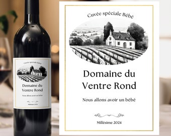 Étiquette vin annonce grossesse personnalisée étiquette à coller sur bouteille Annonce originale domaine du ventre rond annonce bébé