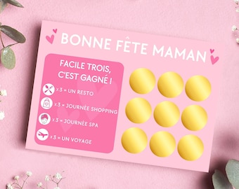 Carte à gratter fête des mères jeu à gratter idée cadeau fête des mères cadeaux pour maman cadeaux personnalisés