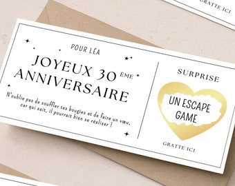 Carte à gratter 30 ans carte cadeau anniversaire personnalisable idée cadeau original