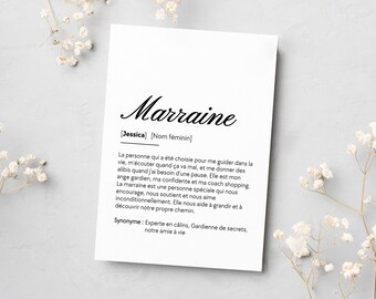 Carte définition marraine parrain personnalisable annonce parrain cadeau baptême carte texte personnalisé super parrain marraine