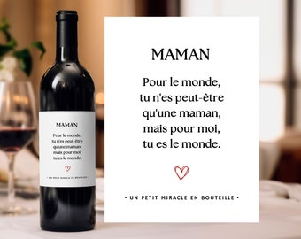 Étiquette vin fête des mères cadeau fête des mères idée cadeau fêtes des mamans original cadeau pour une maman qui adore le vin