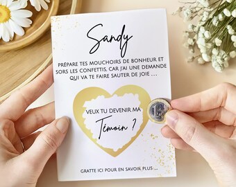Demande témoin carte à gratter personnalisable Veux-tu être ma témoin demoiselle d'honneur garçon d'honneur