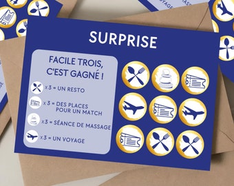 Carte à gratter surprise bleu jeu à gratter idée cadeau d'anniversaire cadeaux pour lui pour elle personnalisable