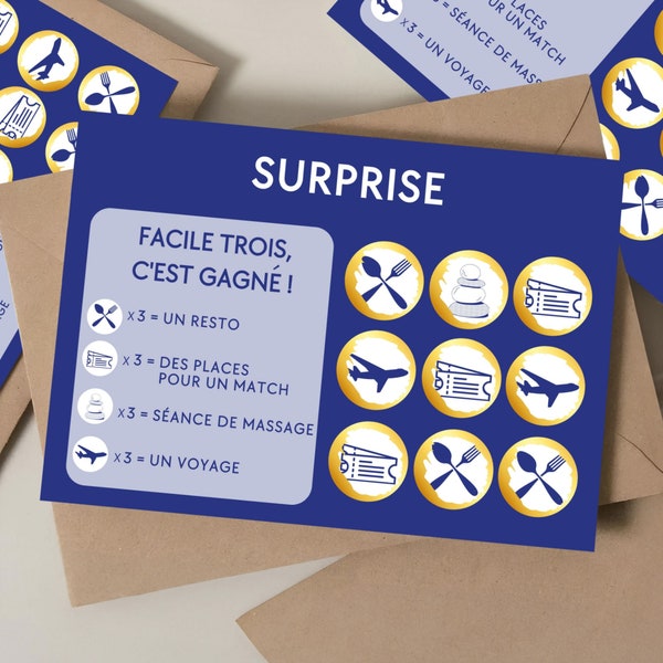 Carte à gratter surprise bleu jeu à gratter idée cadeau d'anniversaire cadeaux pour lui pour elle personnalisable