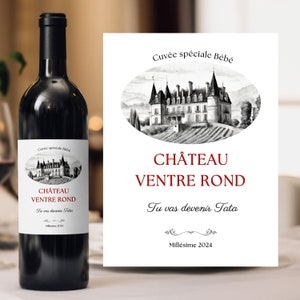 Étiquette vin annonce grossesse tata et tonton personnalisée tu vas devenir tata tu vas devenir tonton château ventre rond annonce bébé