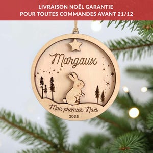 Boule noël lapin personnalisée décoration noël ornement sapin mon premier noël cadeau pour lui et elle cadeau famille noël lapin 2026