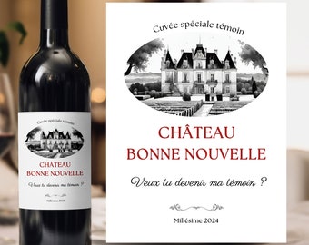 Wine label request wedding witness do you want to become my witness my bridesmaid personalized wedding announcement castle good news