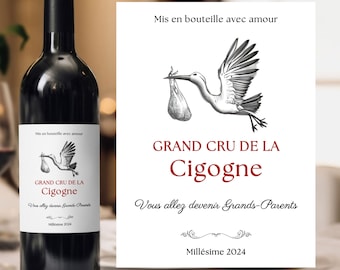 Etichetta vino personalizzata annuncio gravidanza nonni diventerai nonna diventerai nonno annuncio bambino grand cru de la cicogna