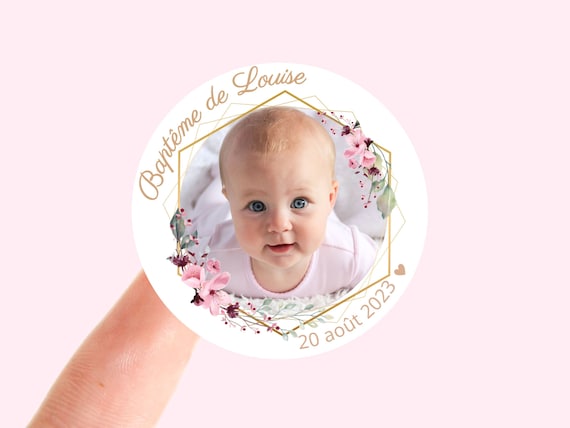 Autocollants de Baptème Etiquette autocollante personnalisée Baptème Mariage EVJF Anniversaire Baby Shower Sceaux d’enveloppe 40 mm rond L03