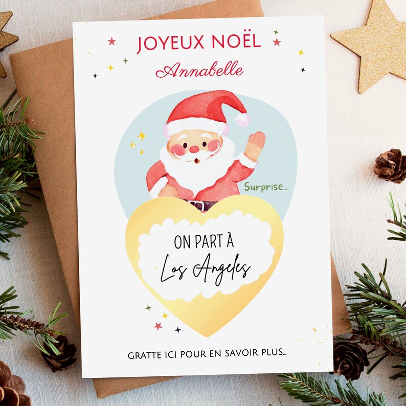 Carte de Noël surprise personnalisée Bon pour cadeau Noël jeu à gratter cadeaux pour lui pour elle Carte à gratter voyage surprise Noël image 2