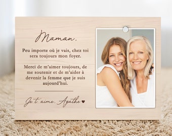 Fête des mères cadeau personnalisable cadre en bois citation d'amour gravé photo avec aimant cadeau bonne fête je t'aime maman 2024