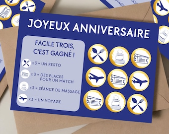 Carte à gratter surprise d'anniversaire bleu jeu à gratter joyeux anniversaire idée cadeau d'anniversaire cadeaux lui elle personnalisable