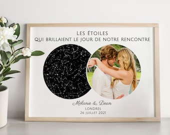 Mappa stellare personalizzabile, regalo per coppie, incontro, anniversario, fidanzamento, matrimonio, stampa personalizzata, souvenir d'amore