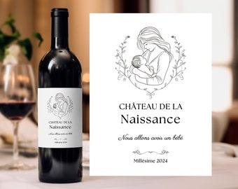 Étiquette vin annonce grossesse personnalisée étiquette à coller sur bouteille Annonce originale château de la naissance annonce bébé