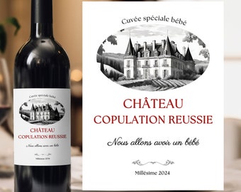 Étiquette vin annonce grossesse personnalisée étiquette à coller sur bouteille Annonce originale Château copulation réussie annonce bébé