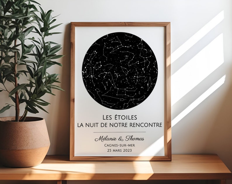 Carte des étoiles personnalisable cadeau couple anniversaire de rencontre fiançailles cadeau mariage affiche personnalisée souvenir d'amour image 1