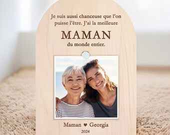 Cadre photo fête des mères personnalisé, cadeau pour la meilleure maman du monde, fête des mamans cadeau unique en bois gravé avec support