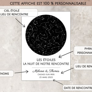 Carte des étoiles personnalisable cadeau couple anniversaire de rencontre fiançailles cadeau mariage affiche personnalisée souvenir d'amour image 3