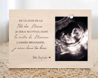 Fête des mères cadeau personnalisable cadre photo échographie pour maman cadeau de bébé avec texte gravé pour la fête des mères 2024 en bois