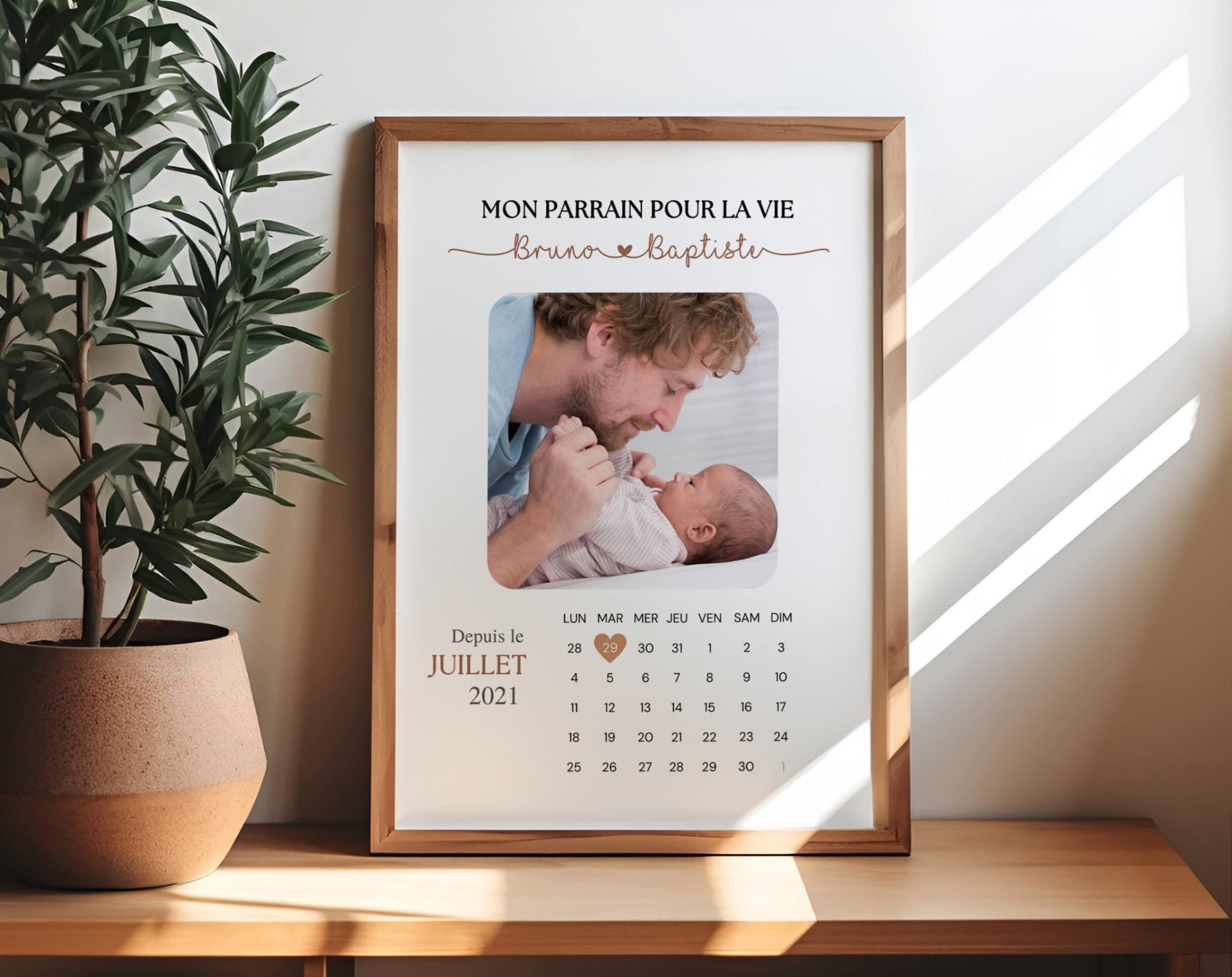 Personalized godfather godmother poster calendar baptism date photo first names important date Christmas gift idea godmother godfather gift
