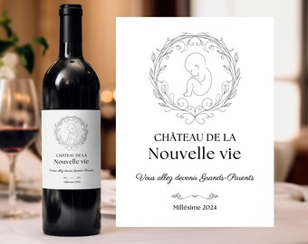 Étiquette vin annonce grossesse grands-parents personnalisé tu vas devenir mamie tu vas devenir papy château de la nouvelle vie annonce bébé