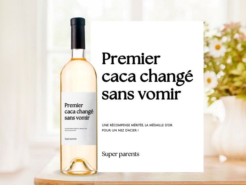 Étiquette vin kit de survie cadeau parent nouveau bébé premier enfant nouveau papa premier caca changé sans vomir première gastro nettoyée image 1